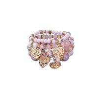 YOPI Bohemian Multi-Layer Beaded Tassel Bracelets for Women - Handmade Jewelry for Boho Style Lovers(Xhy035Pink)