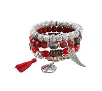 YOPI Bohemian Multi-Layer Beaded Tassel Bracelets for Women - Handmade Jewelry for Boho Style Lovers(Xhy211red)