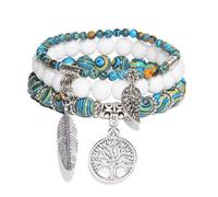 YOPI Bohemian Natural Beads Bracelet for Women with Turquoise Pendant - Stylish Jewelry for Every Occasion(BluePeacock)