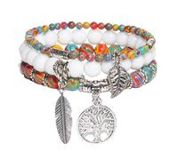 YOPI Bohemian Natural Beads Bracelet for Women with Turquoise Pendant - Stylish Jewelry for Every Occasion(ColoredPeacock)