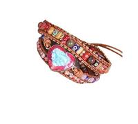 YOPI Colorful Boho Beaded Woven Leather Multi-layer Bracelet with Heart Emperor Stone for Women