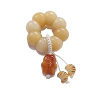 YOPI Cream Yellow Hand Twisted Fingertip String Silent Disc Playing Bodhi Root Beaded Handpiece for Meditation and Relaxation(Capibala,18mm)