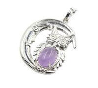 YOPI Crystal Oval Owl Moon Pendant - Unique Jewelry Accessory for Nature Lovers(Amethyst)