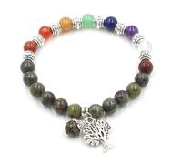 YOPI Crystal Seven Stone 9mm Bead Bracelet with Life Tree Pendant - Healing Energy Jewelry for Mindfulness and Balance(DragonBloodStone)