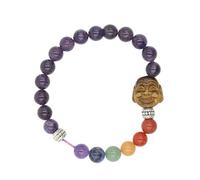 YOPI Ethnic Style Round Beads 7 Stone Buddha Head Crystal Bracelet - Handmade Jewelry for Mindfulness and Style
