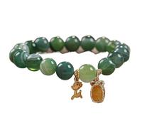 YOPI Green Agate Crystal Bracelets Jade Chalcedony Gourd Transport Bead Bracelet(Green-a)