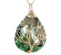 YOPI Green Ghost Crystal Water Drops Pendant Necklace - Life Tree Winding Design with Phantom Crystal