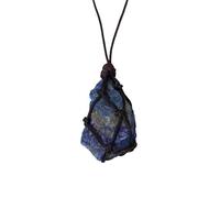 YOPI Hand Woven Natural Stone Crystal Irregular Pendant Necklace - Unique Ore Mesh Bag Design(LapisLapis)