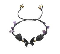 YOPI Handcrafted Hexagonal Crystal Bracelet with Butterfly Design - Original Stone Jewelry for Women(Obsidian)