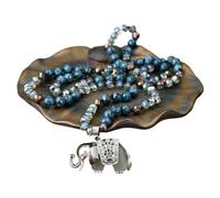 YOPI Handmade Knot Crystal Elephant Long Necklace - Retro Blue Apatite Woolen Chain for Men and Women(GreenEastMausoleum)