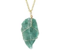 YOPI Handmade Natural Crystal Raw Stone Pendant Necklace with Gold Silk Woven Mesh Bag - Unique Winding Metal Jewelry(Greenfluorite)