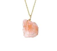 YOPI Handmade Natural Crystal Raw Stone Pendant Necklace with Gold Silk Woven Mesh Bag - Unique Winding Metal Jewelry(Orangesaltstone)