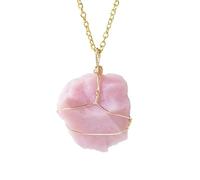 YOPI Handmade Natural Crystal Raw Stone Pendant Necklace with Gold Silk Woven Mesh Bag - Unique Winding Metal Jewelry(PinkOpal)