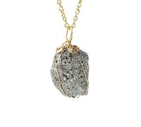 YOPI Handmade Natural Crystal Raw Stone Pendant Necklace with Gold Silk Woven Mesh Bag - Unique Winding Metal Jewelry(Chalcopyrite)