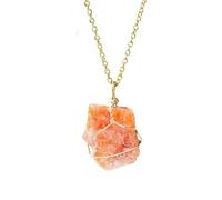 YOPI Handmade Natural Crystal Raw Stone Pendant Necklace with Gold Silk Woven Mesh Bag - Unique Winding Metal Jewelry(Sunstone)