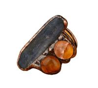 YOPI Handmade Retro Kyanite Raw Stone Ring | Adjustable Bronze Plated Open Ring with Yellow Gum Flower Design
