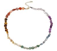 YOPI Irregular Natural Stone Beaded Necklace with Agate, Aquamarine, and Tiger Eye - Unique Crystal Gravel Jewelry