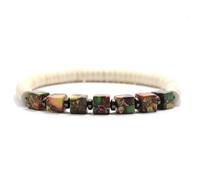 YOPI Men's 6mm Square Multicolored Imperial Stone Bracelet - Natural Gemstone Jewelry(HYB2305-1)