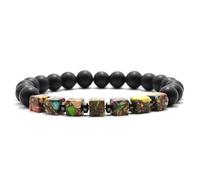 YOPI Men's 6mm Square Multicolored Imperial Stone Bracelet - Natural Gemstone Jewelry(HYB2305-2)