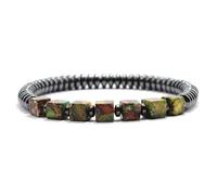 YOPI Men's 6mm Square Multicolored Imperial Stone Bracelet - Natural Gemstone Jewelry(HYB2305-3)