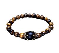 YOPI Men's Black Frosted White Pine Bracelet - 8mm Beaded Black Gallstone, Volcano Tiger Eye & Frosted Crown Design(Tigereye)