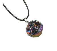 YOPI Natural Agate Crystal Cluster Pendant Necklace - Colorful Electroplated Irregular Mineral Jewelry(Meerkleurig)