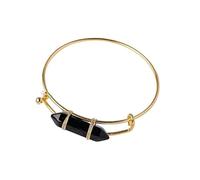 YOPI Natural Amethyst Powder Crystal Hexagonal Column Bracelet - Hand-Woven Adjustable Jewelry(Obsidian(Blackstone))