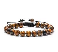 YOPI Natural Blue Tiger Eye and Volcanic Stone Bracelet - Handmade Woven Gemstone Jewelry(Tigereyebraid)