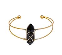 YOPI Natural Crystal Double Pointed Hexagonal Column Bracelet | Adjustable Winding Silk Jewelry for Women(Obsidian(blackstone))