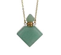 YOPI Natural Crystal Gem Perfume Bottle Necklace - Square Essential Oil Pendant for Aromatherapy and Fashion(GreenDonglingGoldenChain)