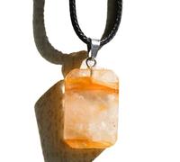 YOPI Natural Crystal Ghost Citrine Water Drops Pendant Necklace - Moon & Star Design(Rectangle)