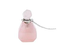YOPI Natural Crystal Perfume Bottle Pendant Necklace - Amethyst, White Crystal & Pink Crystal Aromatherapy Jewelry(PinkCrystal(Silver))