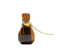 YOPI Natural Crystal Perfume Bottle Pendant Necklace - Amethyst, White Crystal & Pink Crystal Aromatherapy Jewelry(Tiger'sEye(Gold))
