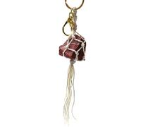YOPI Natural Crystal Raw Stone Keychain - Hand-woven Fluorite & Amethyst Pendant(RedJasper)