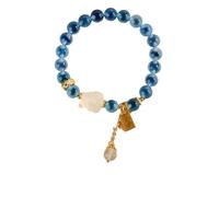 YOPI Natural Heart Agate White Crystal Nine Tailed Fox Bracelet Handmade Bead String Jewelry For Women(Blue)