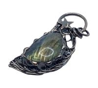 YOPI Natural Labradorite Flash Stone Moon Pendant Necklace - Copper Amorphous Bronze Sweater Chain