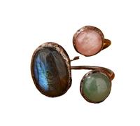 YOPI Natural Pull Feldspar Powder Crystal Green Dongling Adjustable Ring - Unique Handmade Jewelry