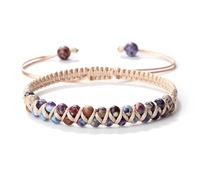 YOPI Natural Purple-Blue Imperial Stone Bracelet | Hand-Woven Water Ripple Beads with Brown Thread(PurpleFlower+Blue)