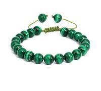 YOPI Natural Stone Agate Adjustable Braided Bracelet - Unisex 8mm Round Bead Crystal Quartz Bracelet(Greenpeacock)