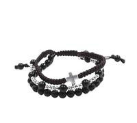 YOPI Natural Stone Crystal Round Bead Cross Three Circles Hand Woven Bracelet - Unique Bohemian Jewelry for Women(Obsidian)