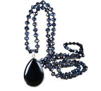 YOPI Natural Stone Long Necklace | Crystal Hand Knotted Sweater Chain | Bohemian Jewelry for Women(Blackstone)