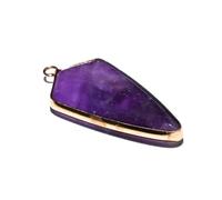 YOPI Natural Stone Shield Bullet Edge Pendant - Amethyst Lafite Pine Stone Hanging DIY Accessories(Amethyst)