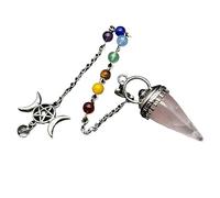 YOPI Natural Stone Star and Moon Crystal Cone Pendulum - Lapis Lazuli and White Crystal Hammer Jewelry for Healing and Meditation(Rose Quartz)