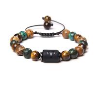 YOPI Natural Stone Woven Bracelet - Stretchable African Pine Tiger Eye Spacer Bracelet(Ariesbraidedbracelet)