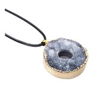 YOPI Natural Sun Galaxy Agate Crystal Cluster Pendant Necklace with Electroplated Edging - Unique Sweater Chain Jewelry