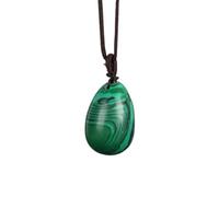 YOPI Natural White Crystal Jade Pendant - Polished Egg Shaped Gem Necklace for Elegant Jewelry Lovers(Malachite)