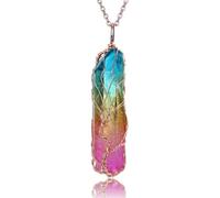 YOPI Natural White Crystal Women's Necklace with Colored Hexagon Column and Life Tree Pendant(Rosegoldnecklace)
