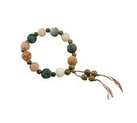 YOPI Natural White Jade Bodhi Root Bracelet with Lotus Carving - National Style Duobao Rich Flower Bracelet for Women(Brown)