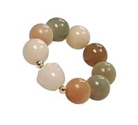 YOPI Natural White Jade Bodhi Root Buddha Bead Ring with Charcoal Burn Hanging Ornament and Twisted Flower Tassel(Duobaocatclawbeads)