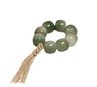 YOPI Natural White Jade Bodhi Root Buddha Bead Ring with Charcoal Burn Hanging Ornament and Twisted Flower Tassel(Floatingflowerring)